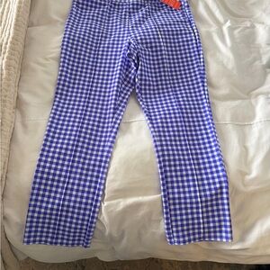 NWT JUDE CONNALLY Tobi Pants M Blue Iris Gingham High Waist Slim Leg Pull On